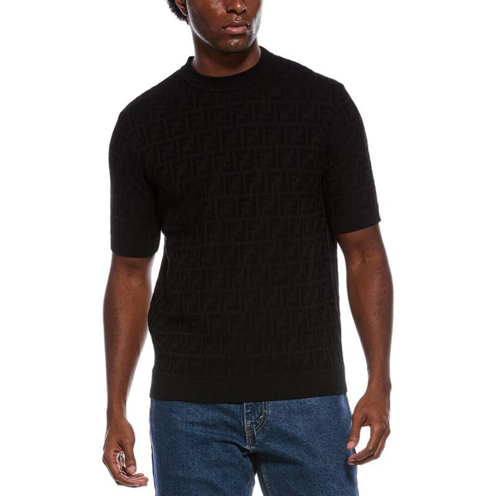 Fendi Mens  Logo Knit Shirt, Black